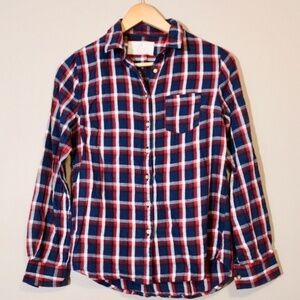 Red, White, and Blue Plaid Button Up Shirt